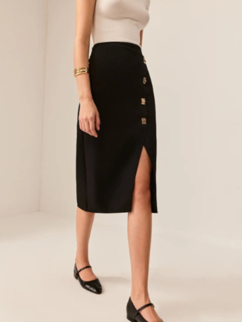 Commense Metal-Detail Split Midi Skirt - Medium